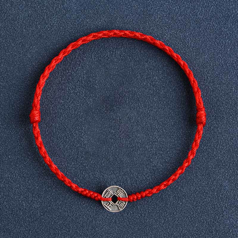 EverestArtStudios 925 Sterling Silver Five Emperor Coins Red String Protection Luck Braided Bracelet Anklet
