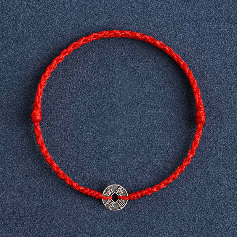 EverestArtStudios 925 Sterling Silver Five Emperor Coins Red String Protection Luck Braided Bracelet Anklet