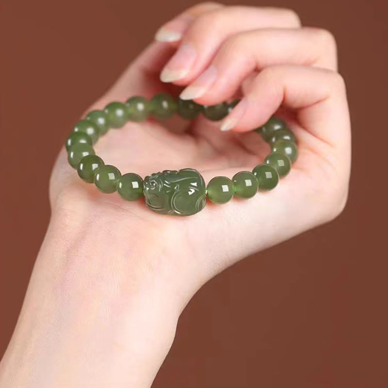 EverestArtstudios Natural Hetian Jade PiXiu Carved Luck Bracelet