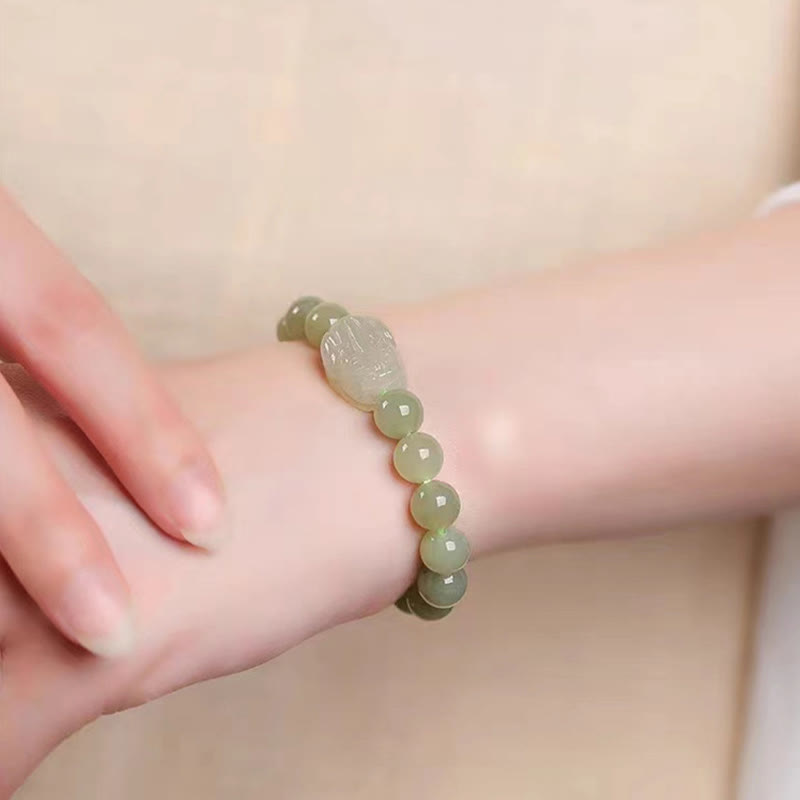 EverestArtstudios Natural Hetian Jade PiXiu Carved Luck Bracelet