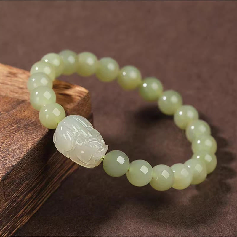 EverestArtstudios Natural Hetian Jade PiXiu Carved Luck Bracelet