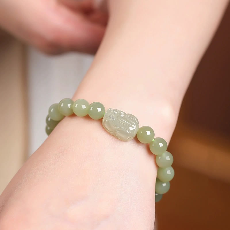EverestArtstudios Natural Hetian Jade PiXiu Carved Luck Bracelet