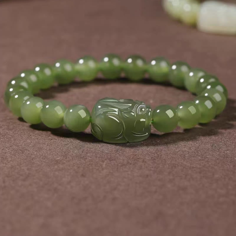 EverestArtstudios Natural Hetian Jade PiXiu Carved Luck Bracelet