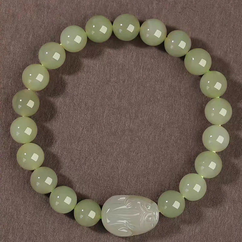 EverestArtstudios Natural Hetian Jade PiXiu Carved Luck Bracelet