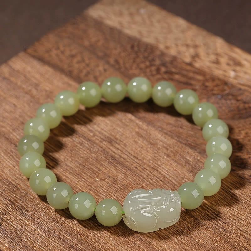 EverestArtstudios Natural Hetian Jade PiXiu Carved Luck Bracelet