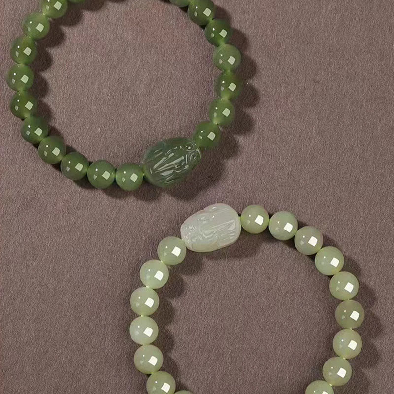 EverestArtstudios Natural Hetian Jade PiXiu Carved Luck Bracelet
