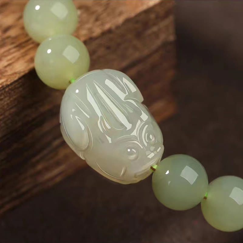 EverestArtstudios Natural Hetian Jade PiXiu Carved Luck Bracelet