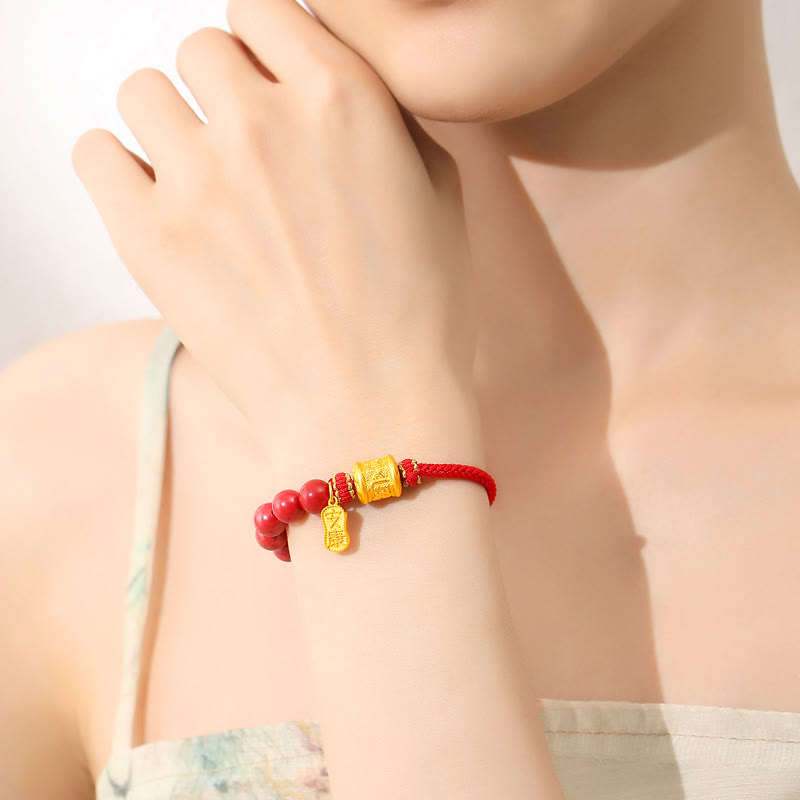 EverestArtStudios 999 Sterling Silver Six True Words Om Mani Padme Hum Cinnabar Blessing String Bracelet