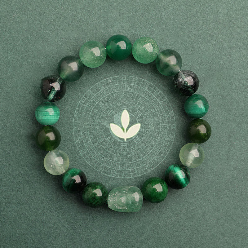 EverestArtstudios Five Elements Various Agate Crystal Green Strawberry Quartz Moss Agate Green Phantom Luck Bracelet