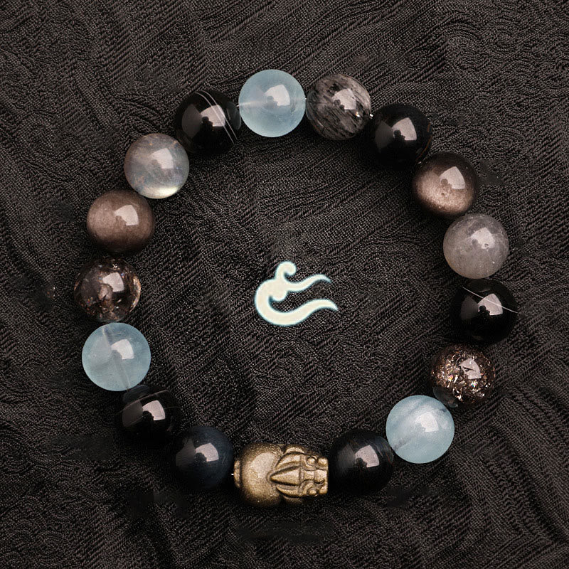 EverestArtstudios Five Elements Various Agate Crystal Green Strawberry Quartz Moss Agate Green Phantom Luck Bracelet