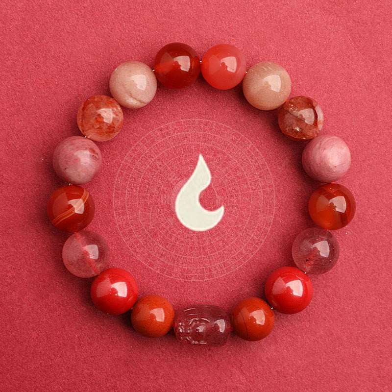 EverestArtstudios Five Elements Various Agate Crystal Green Strawberry Quartz Moss Agate Green Phantom Luck Bracelet
