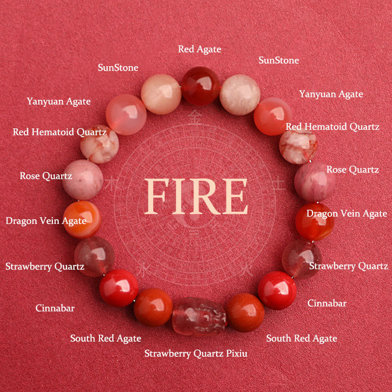 EverestArtstudios Five Elements Various Agate Crystal Green Strawberry Quartz Moss Agate Green Phantom Luck Bracelet