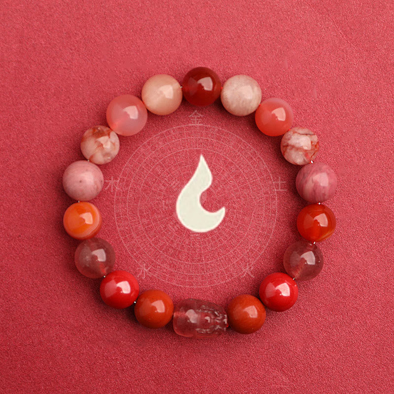 EverestArtstudios Five Elements Various Agate Crystal Green Strawberry Quartz Moss Agate Green Phantom Luck Bracelet