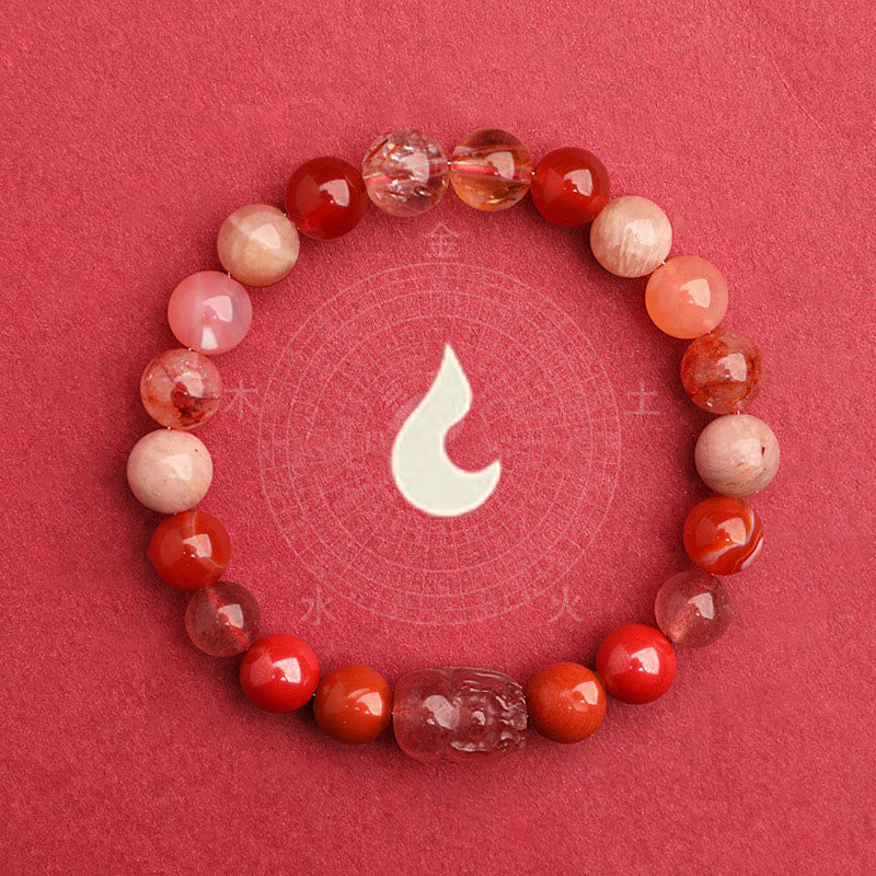 EverestArtstudios Five Elements Various Agate Crystal Green Strawberry Quartz Moss Agate Green Phantom Luck Bracelet
