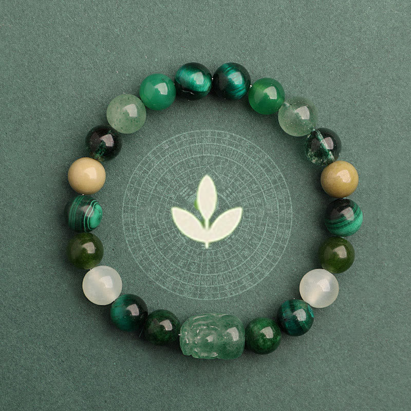 EverestArtstudios Five Elements Various Agate Crystal Green Strawberry Quartz Moss Agate Green Phantom Luck Bracelet