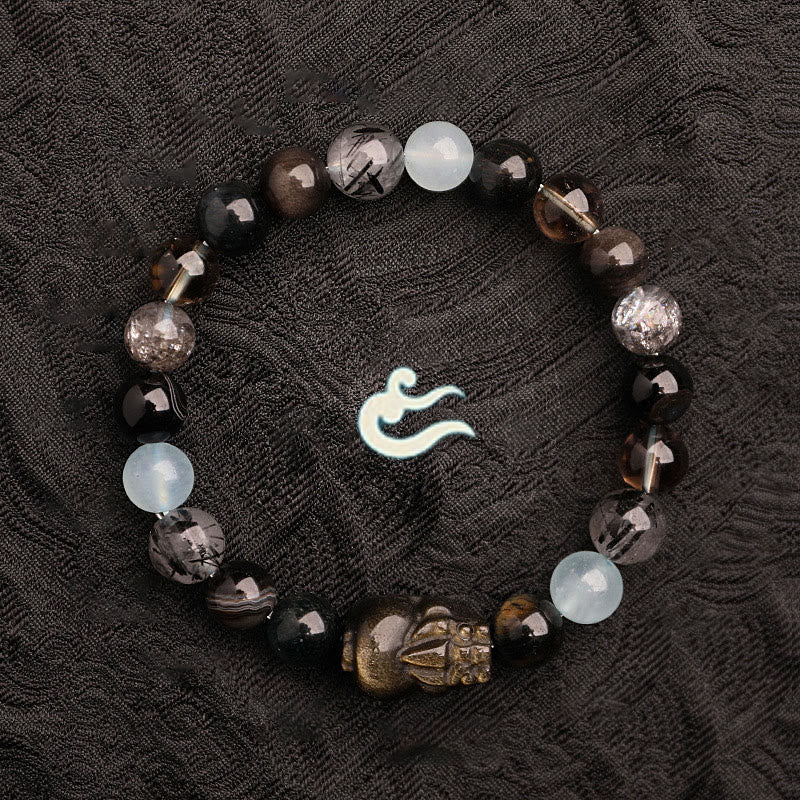 EverestArtstudios Five Elements Various Agate Crystal Green Strawberry Quartz Moss Agate Green Phantom Luck Bracelet