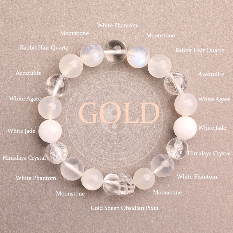 EverestArtstudios Five Elements Various Agate Crystal Green Strawberry Quartz Moss Agate Green Phantom Luck Bracelet