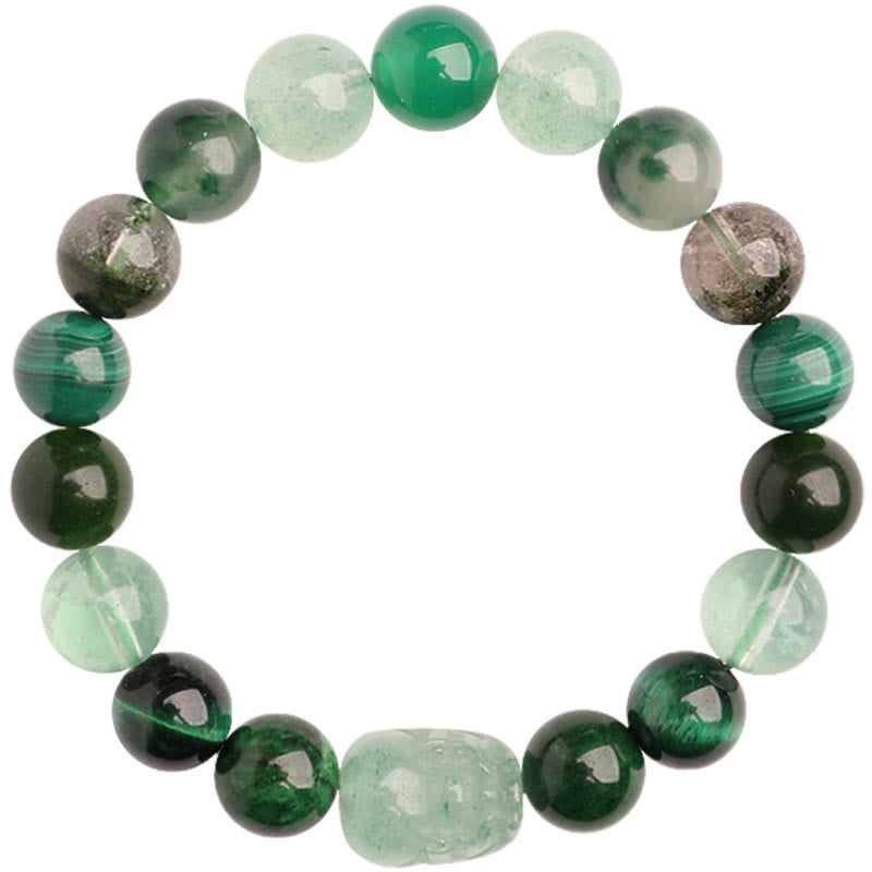 EverestArtstudios Five Elements Various Agate Crystal Green Strawberry Quartz Moss Agate Green Phantom Luck Bracelet