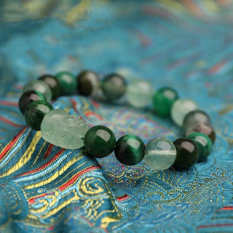 EverestArtstudios Five Elements Various Agate Crystal Green Strawberry Quartz Moss Agate Green Phantom Luck Bracelet