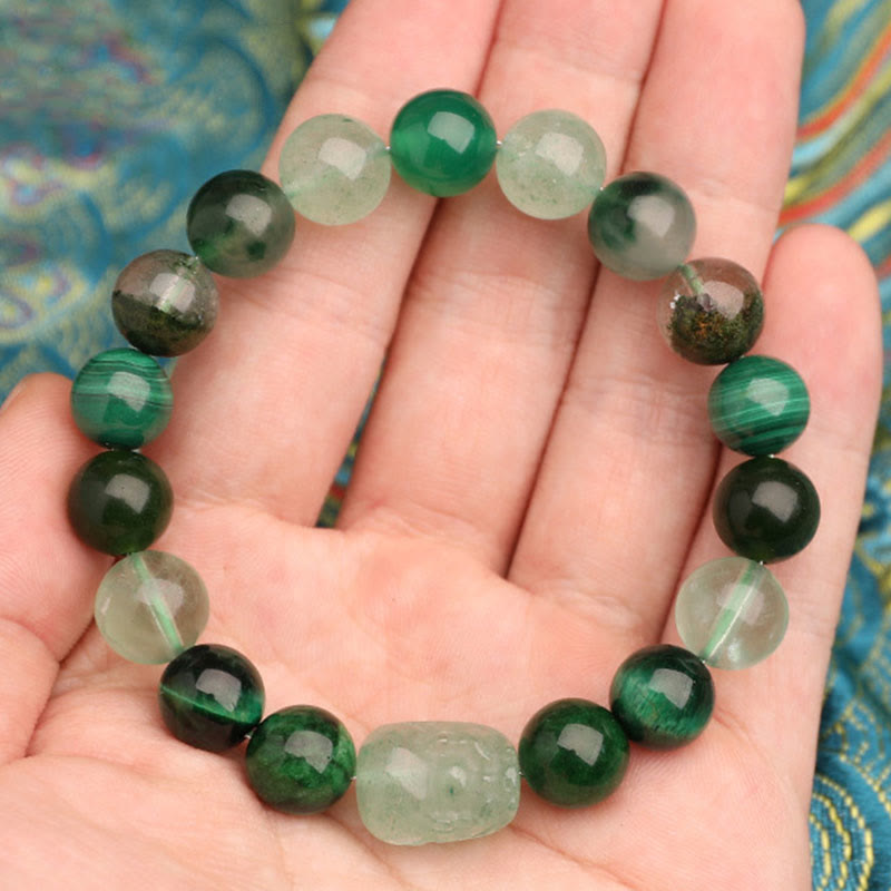 EverestArtstudios Five Elements Various Agate Crystal Green Strawberry Quartz Moss Agate Green Phantom Luck Bracelet