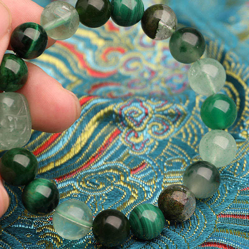 EverestArtstudios Five Elements Various Agate Crystal Green Strawberry Quartz Moss Agate Green Phantom Luck Bracelet