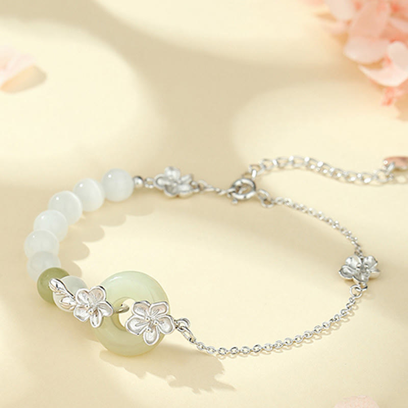 EverestArtstudios Chrysoberyl Hetian Jade 999 Sterling Silver Love Bracelet