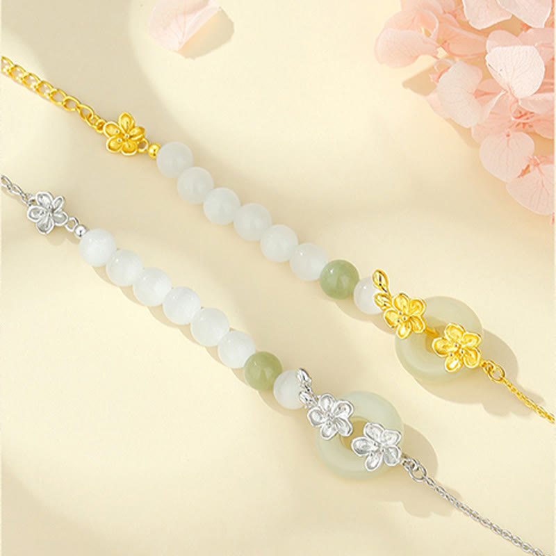 EverestArtstudios Chrysoberyl Hetian Jade 999 Sterling Silver Love Bracelet