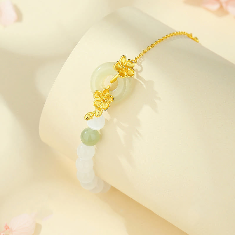 EverestArtstudios 金绿宝石和田玉999银爱心手链