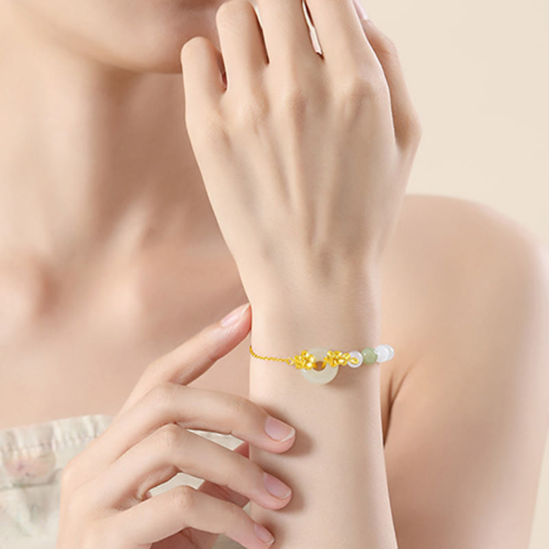 EverestArtstudios Chrysoberyl Hetian Jade 999 Sterling Silver Love Bracelet