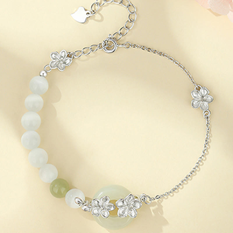 EverestArtstudios Chrysoberyl Hetian Jade 999 Sterling Silver Love Bracelet
