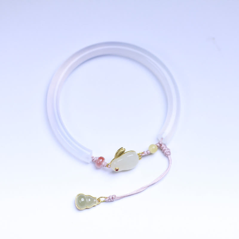 EverestArtstudios Natural White Agate Hetian Jade Rabbit Positive Bracelet Bangle
