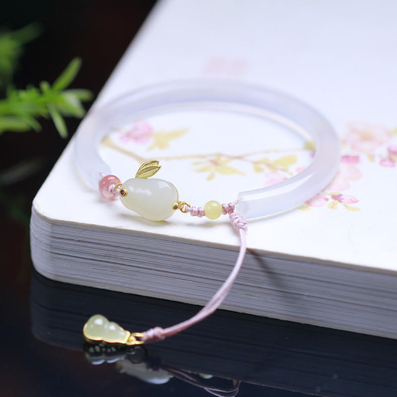 EverestArtstudios Natural White Agate Hetian Jade Rabbit Positive Bracelet Bangle
