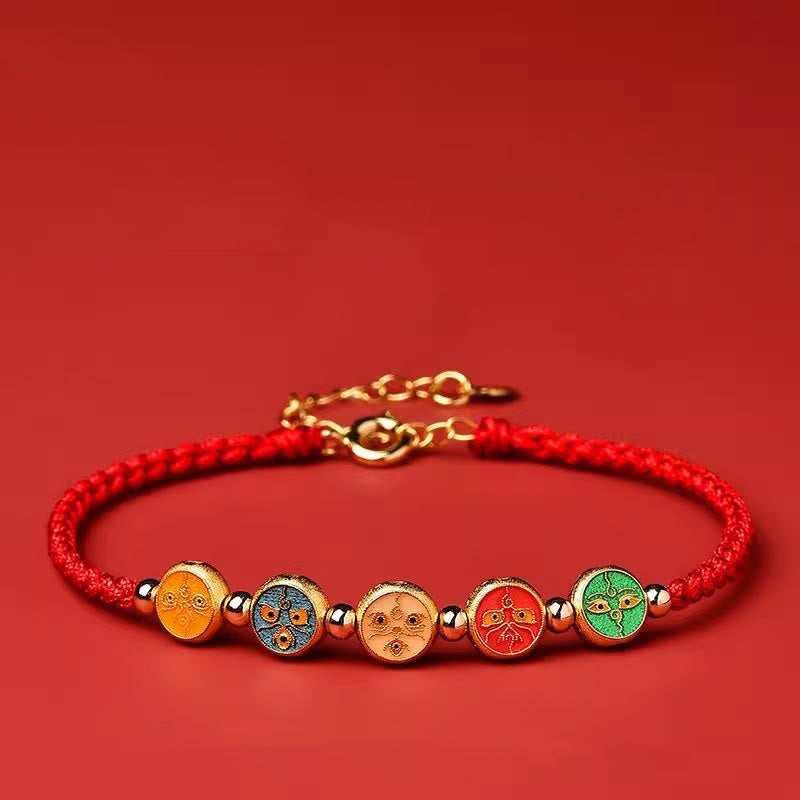 EverestArtStudios Scarlet Cord 925 Sterling Silver Five Pathways Deity Of Wealth Linking Wristband