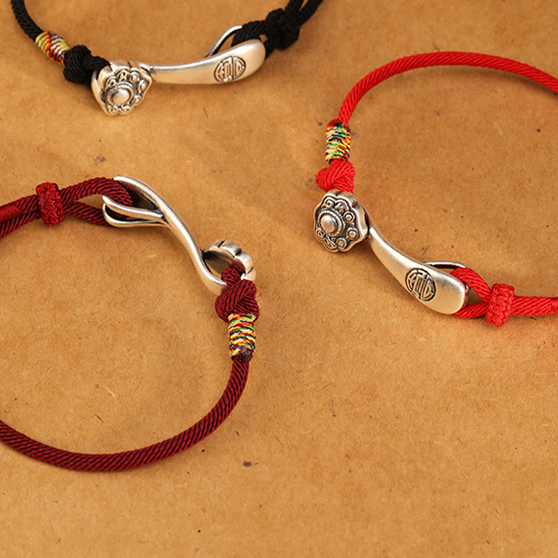 EverestArtStudios 999 Pure Silver Ruyi Sceptre Cord Protection Woven Bracelet