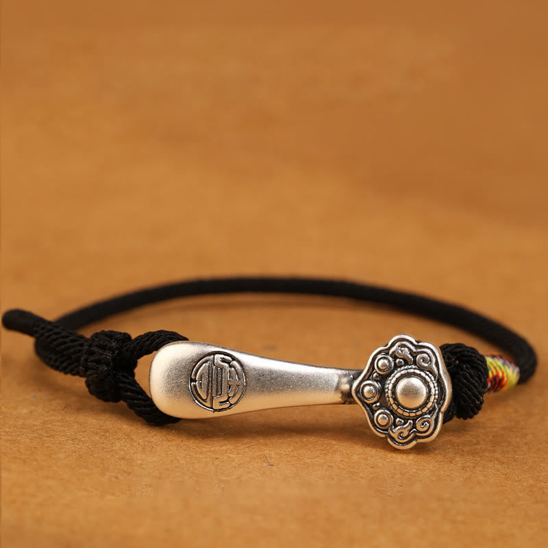 EverestArtStudios 999 Pure Silver Ruyi Sceptre Cord Protection Woven Bracelet