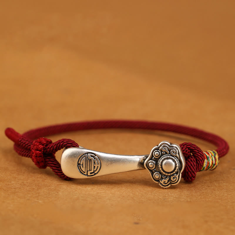 EverestArtStudios 999 Pure Silver Ruyi Sceptre Cord Protection Woven Bracelet