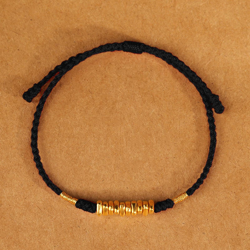 EverestArtStudios 999 Gold Tiny Charms Cord Safeguard Fortune Ultra-Slim Woven Bracelet
