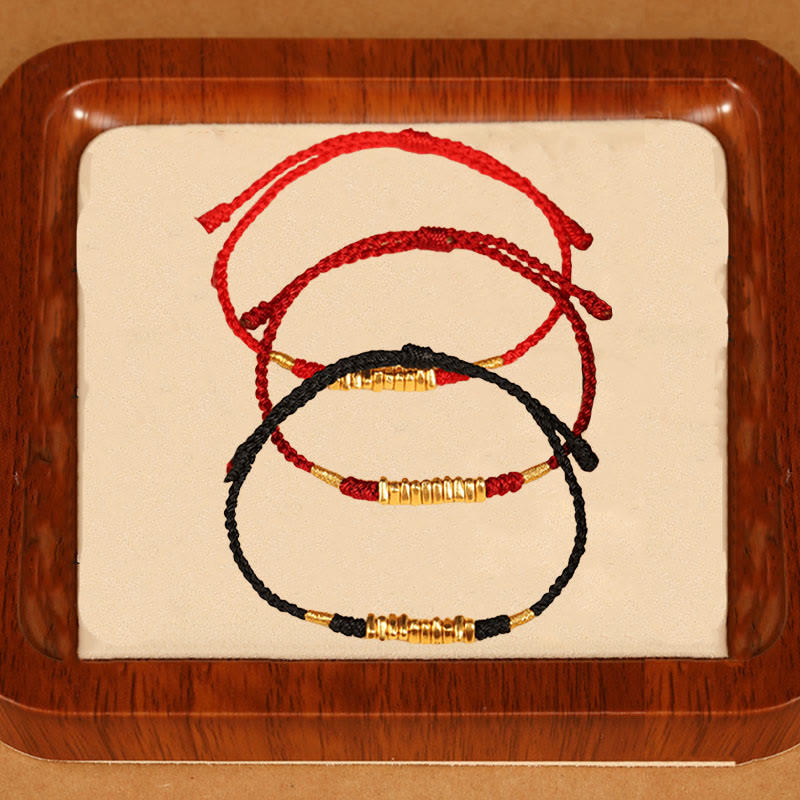 EverestArtStudios 999 Gold Tiny Charms Cord Safeguard Fortune Ultra-Slim Woven Bracelet
