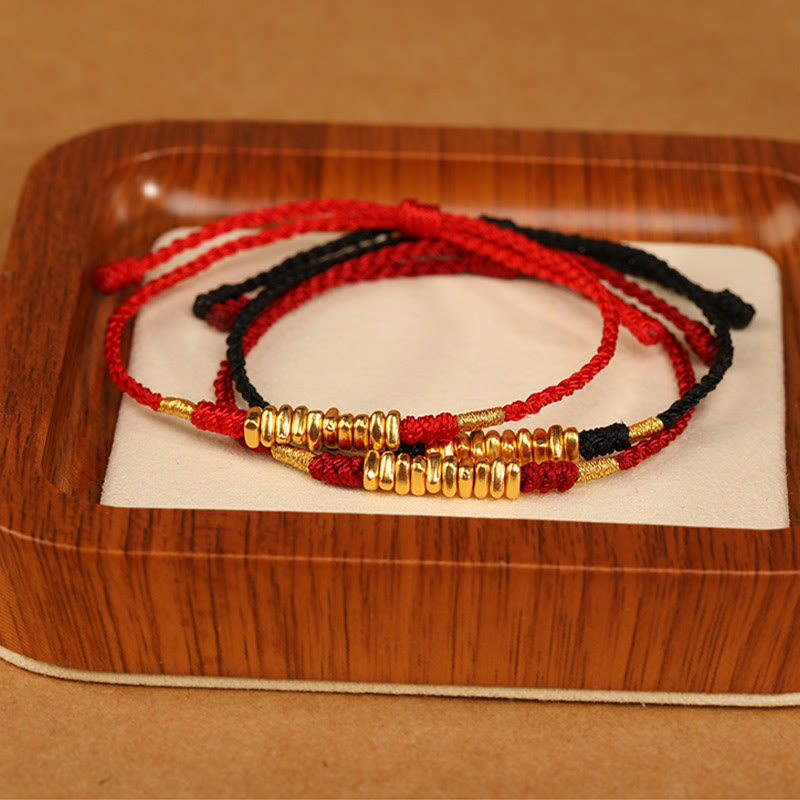 EverestArtStudios 999 Gold Tiny Charms Cord Safeguard Fortune Ultra-Slim Woven Bracelet