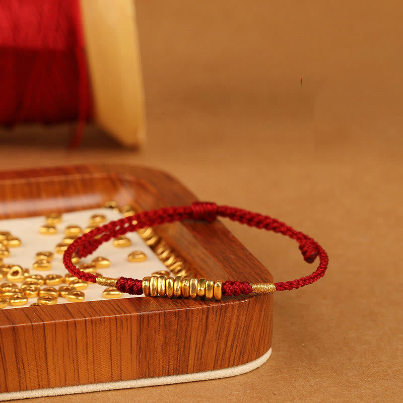 EverestArtStudios 999 Gold Tiny Charms Cord Safeguard Fortune Ultra-Slim Woven Bracelet