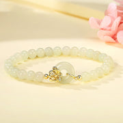 EverestArtstudios 925 Sterling Silver Natural Hetian Jade Autumn Chrysanthemum Peace Buckle Prosperity Bracelet