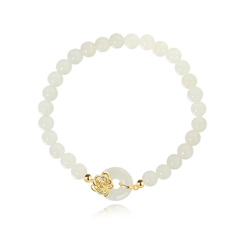 EverestArtstudios 925 Sterling Silver Natural Hetian Jade Autumn Chrysanthemum Peace Buckle Prosperity Bracelet