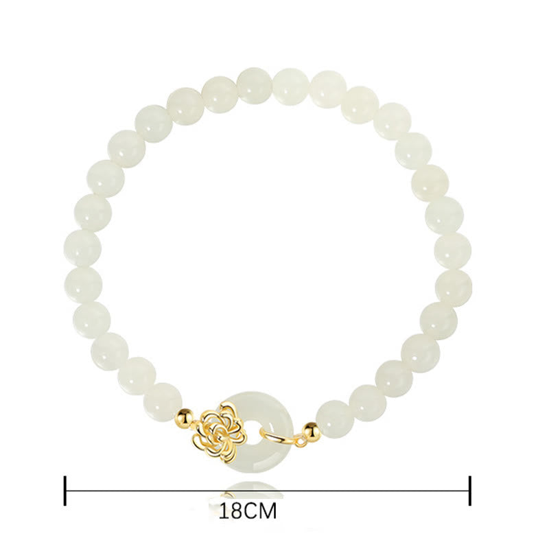 EverestArtstudios 925 Sterling Silver Natural Hetian Jade Autumn Chrysanthemum Peace Buckle Prosperity Bracelet