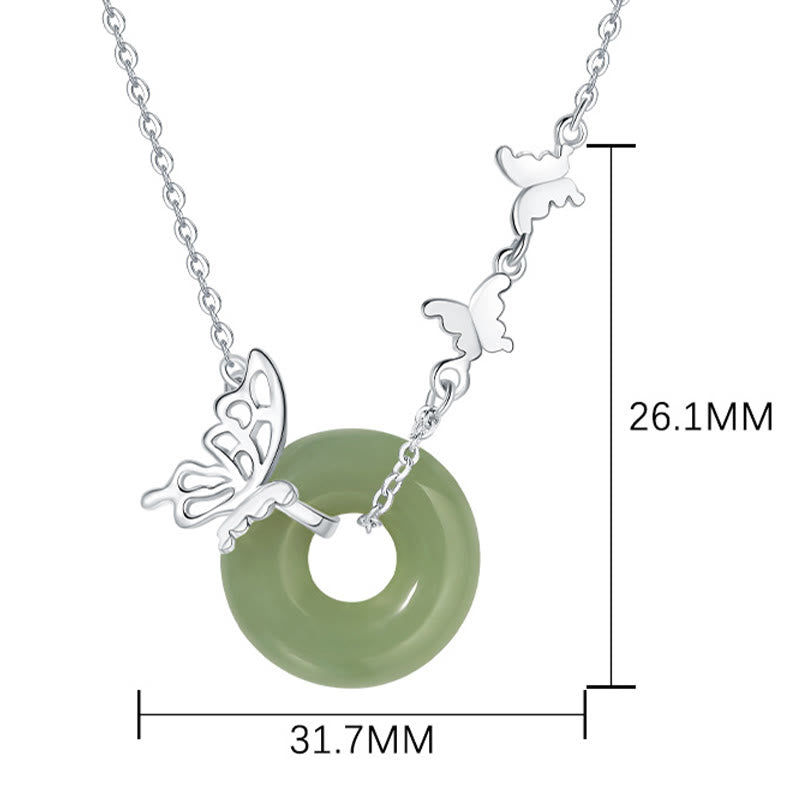 EverestArtstudios 925 Sterling Silver Natural Hetian Jade Peace Buckle Butterfly Luck Prosperity Bracelet Necklace Pendant