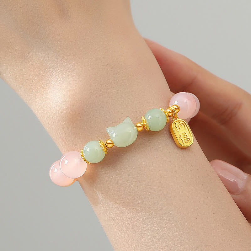 EverestArtstudios 925 Sterling Silver Red Agate Hetian Jade Cat Fu Character Confidence Bracelet