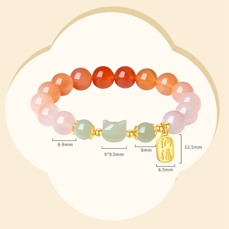 EverestArtstudios 925 Sterling Silver Red Agate Hetian Jade Cat Fu Character Confidence Bracelet