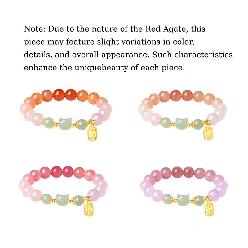 EverestArtstudios 925 Sterling Silver Red Agate Hetian Jade Cat Fu Character Confidence Bracelet