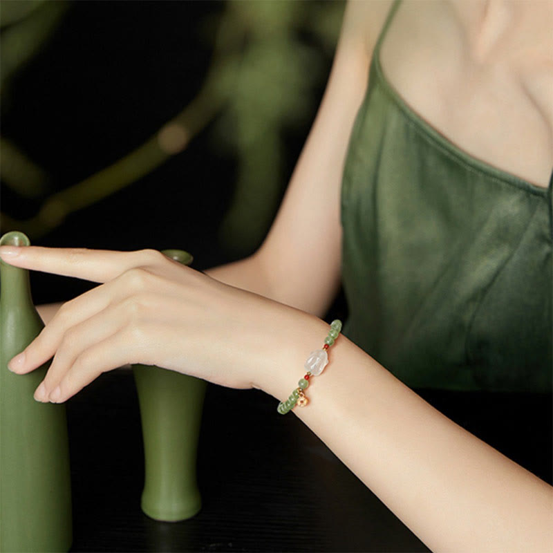 EverestArtstudios Natural Hetian Jade Agate Rabbit Copper Coin Luck Bracelet