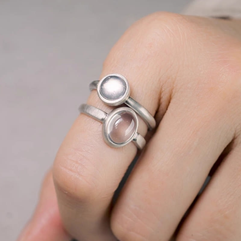 EverestArtstudios Natural 925 Sterling Silver Pink Crystal Adjustable Warmth Ring