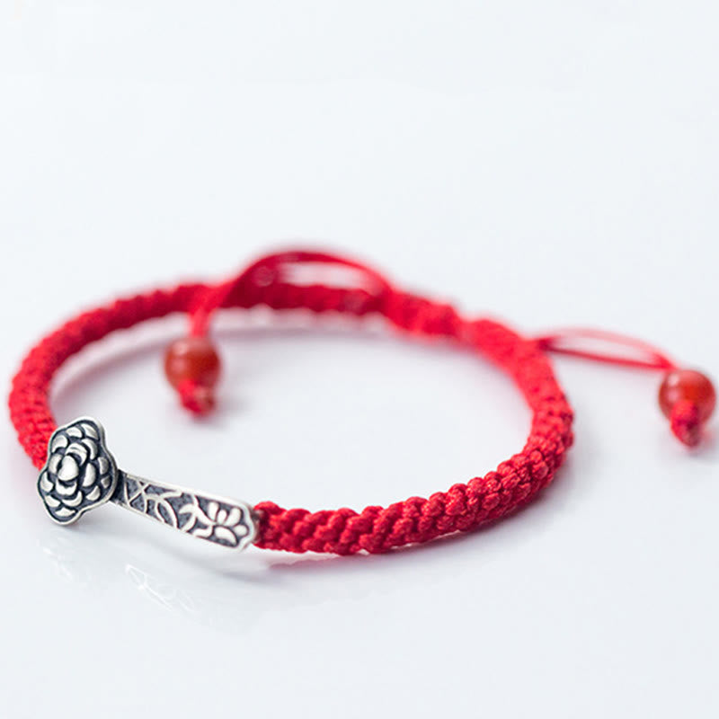 EverestArtStudios Vintage 925 Sterling Silver Ruyi As One Wishes Red Cord Woven Fortune Bracelet
